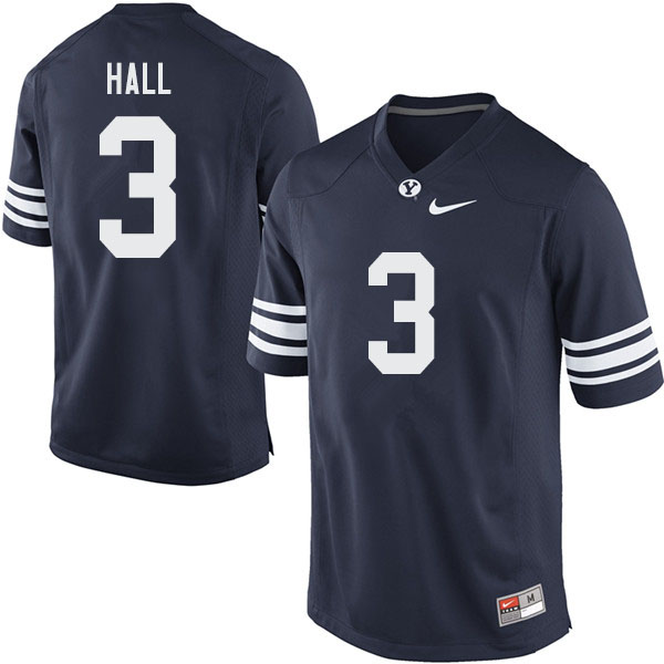 Men #3 Jaren Hall BYU Cougars College Football Jerseys Sale-Navy - Click Image to Close